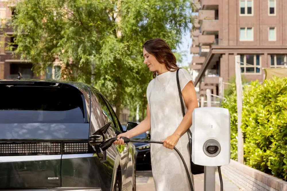 Alfen single s-line laadstation wordt gebruikt om auto laden